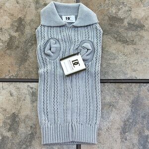 DC Light Gray Cable Knit Dog Sweater with Turtleneck Collar